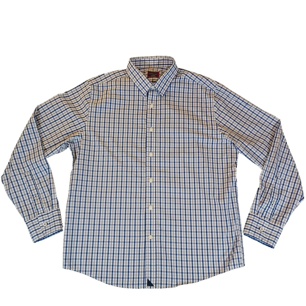 Untuckit‎ Mens Long Sleeve Button-up Plaid White Navy Gray Classic Preppy Size L